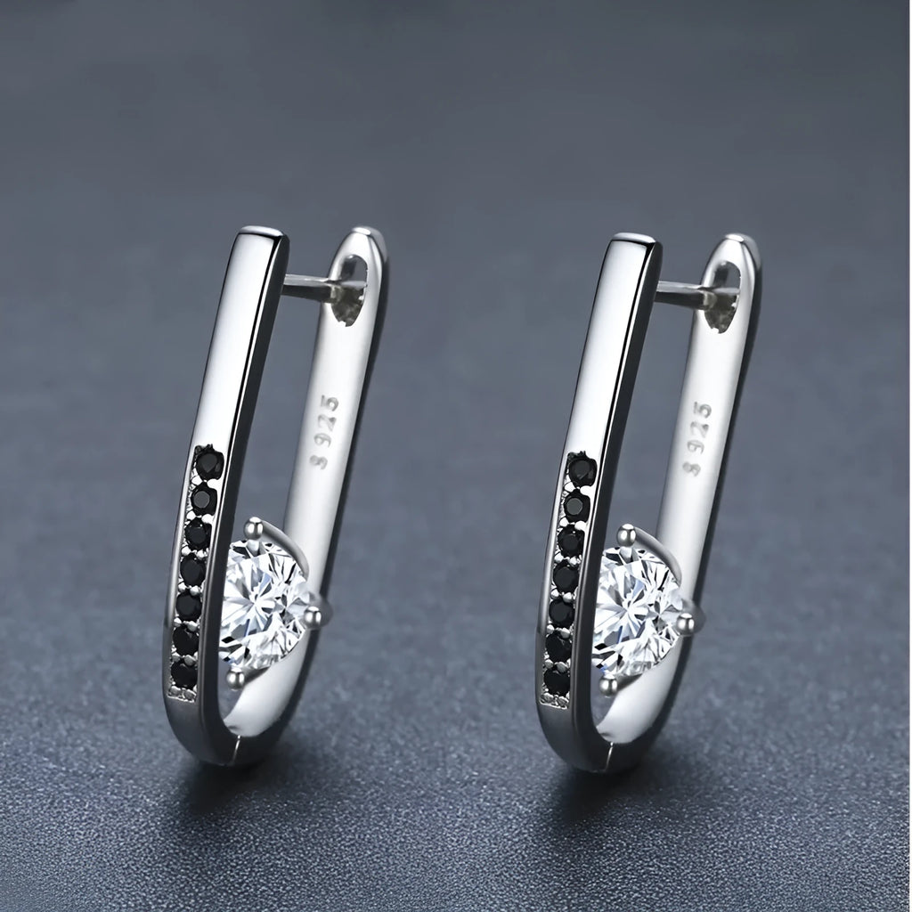 Black copper U-shaped earrings with elliptical design for women natural style