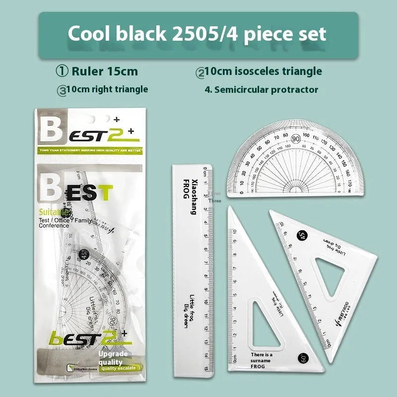 Youpai transparent acrylic drawing ruler set with square protractor on a technical drawing.