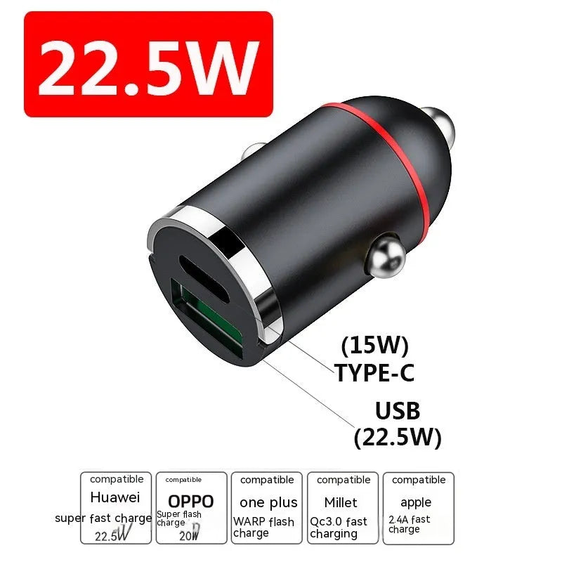 Black 200W car charger with zinc alloy housing showing USB port and compact 38mm dimensions