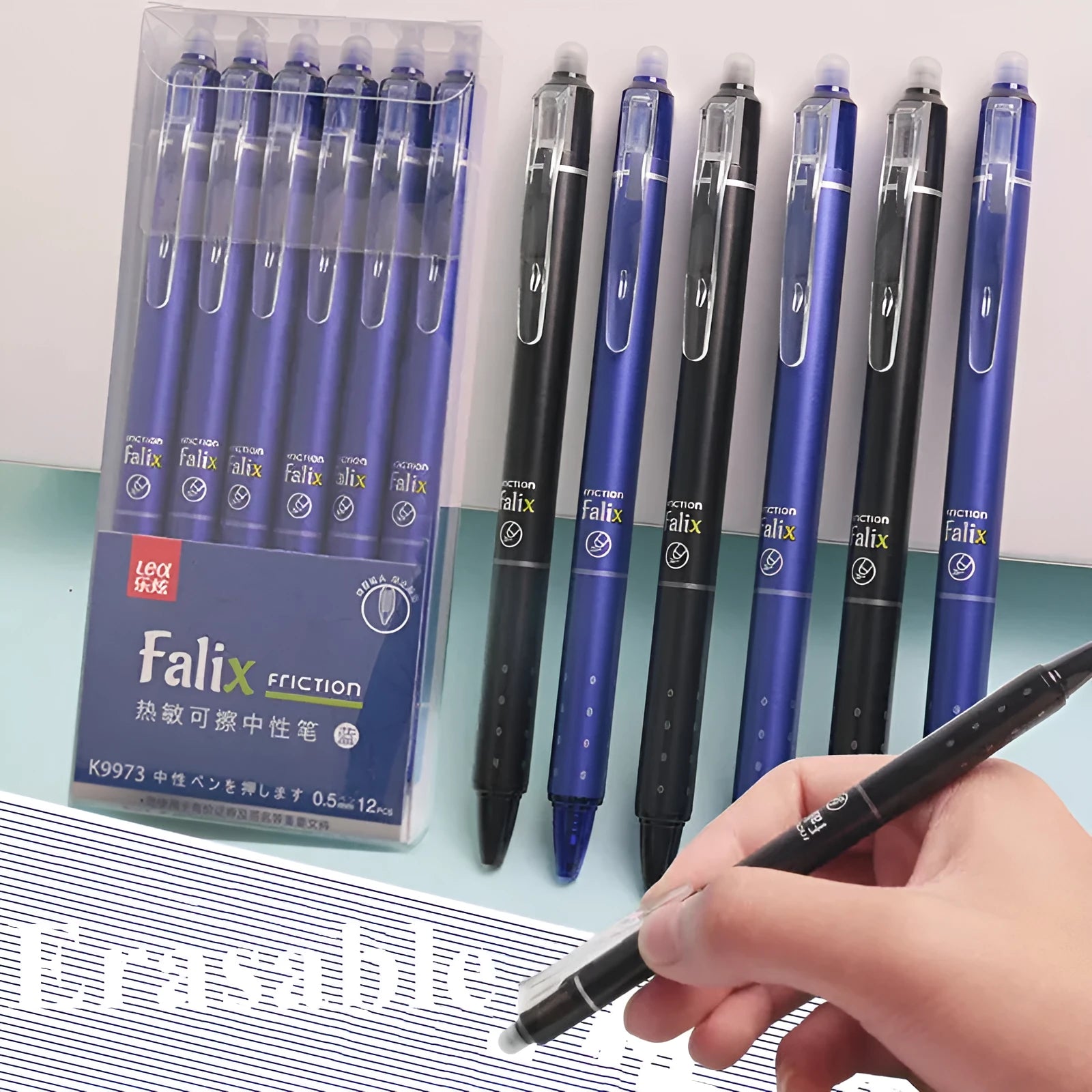 Hot erasable push gel pen with 0.5mm tip in plastic casing