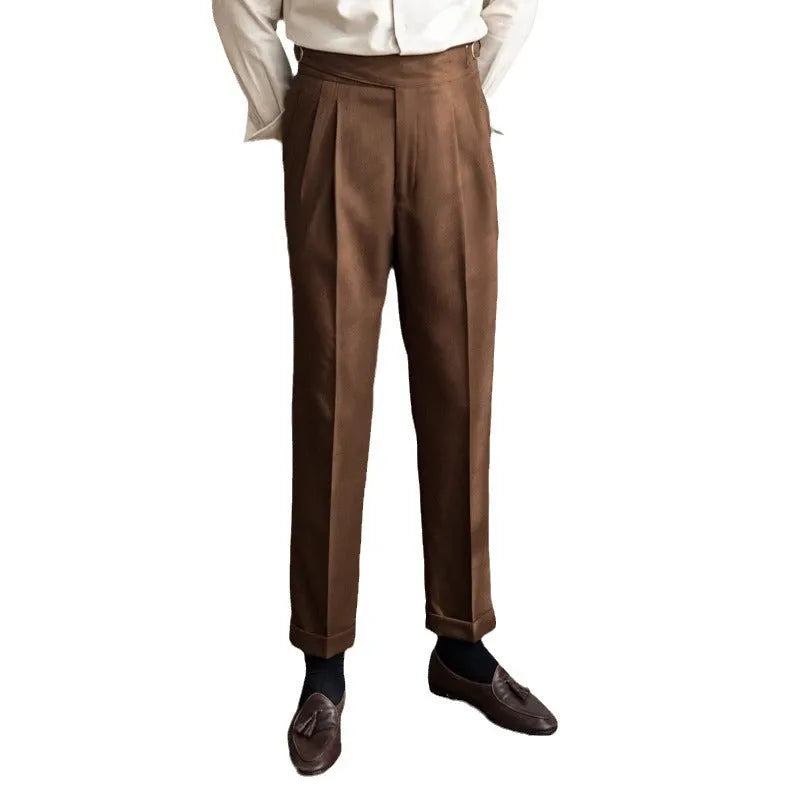 Men's high waist straight leg casual trousers in black polyester fabric for leisure wear.