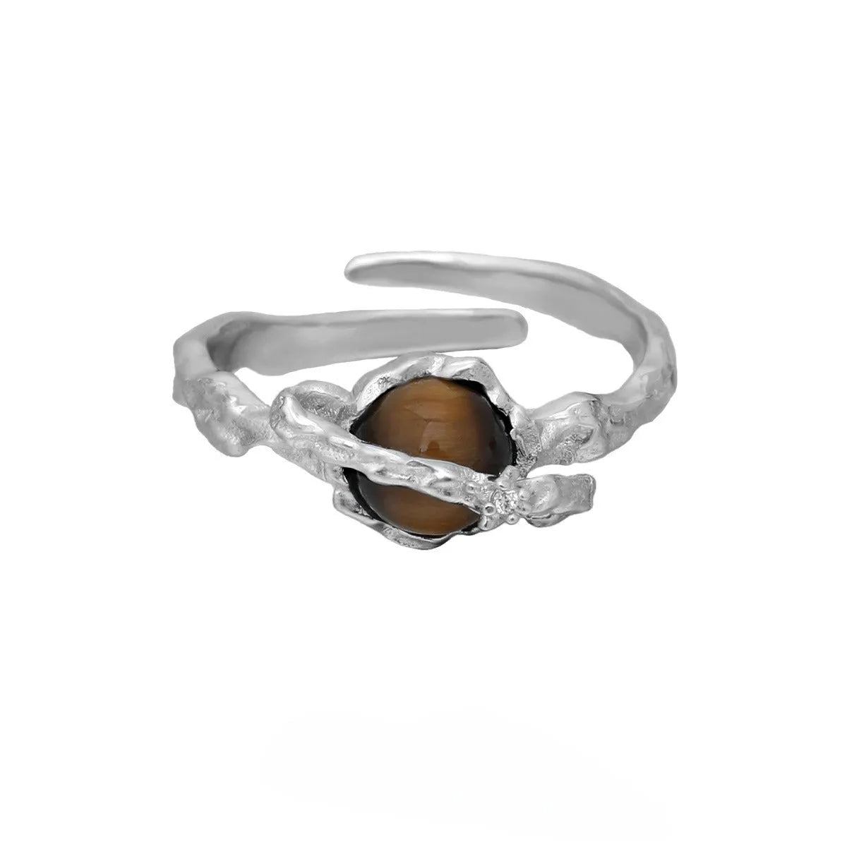 Adjustable opening Saturn ring in white gold colour tone on silver material