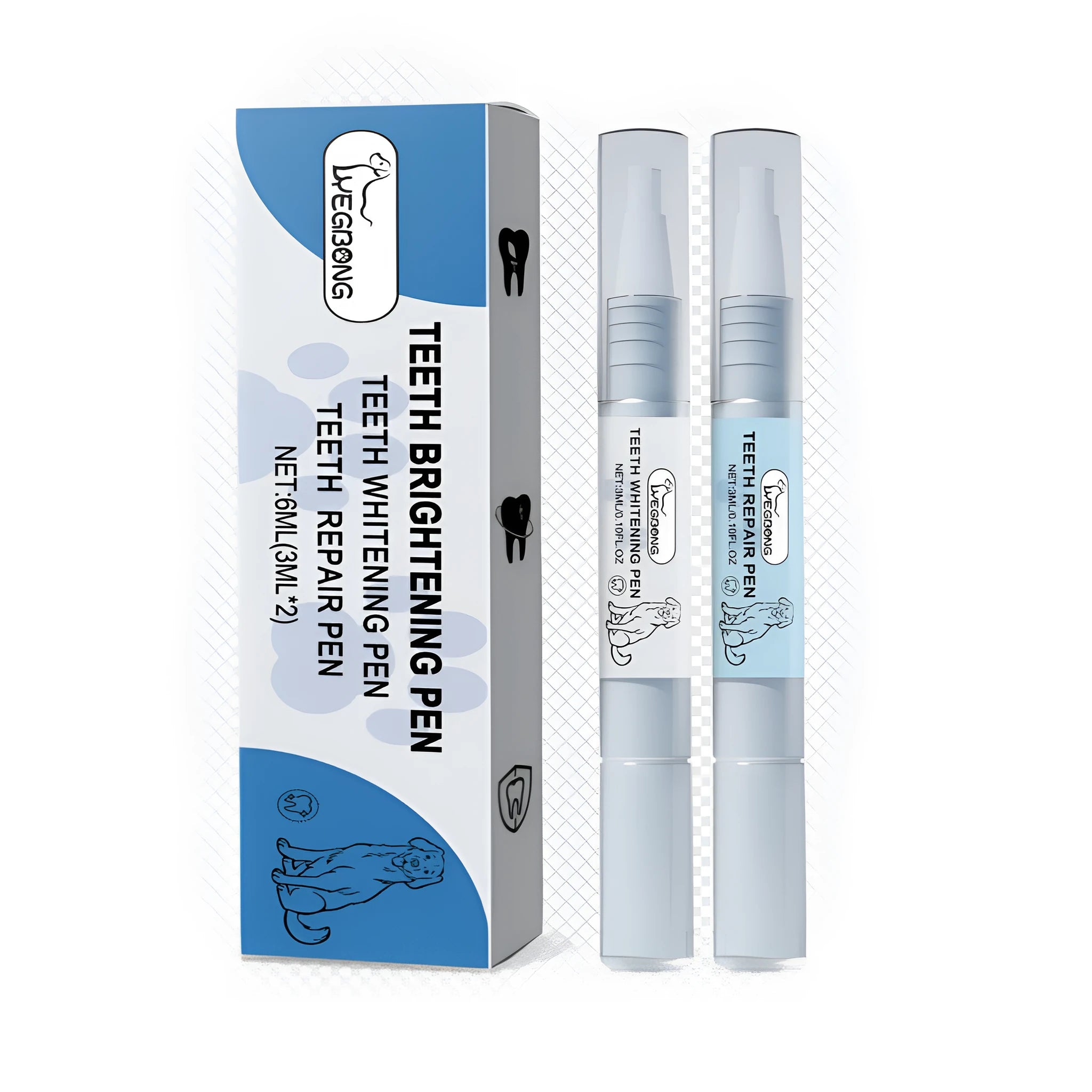 Pet teeth whitening and repair pen set with two 12.8cm pens for dog and cat dental care
