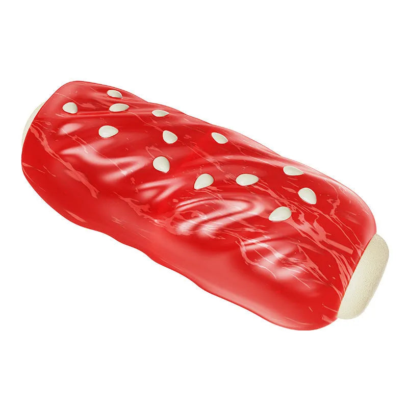 Primary colour plastic dog toy with a molar rod and glue toothbrush attachment for paste.