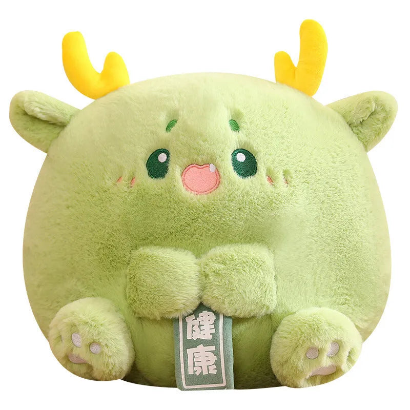 Cute dragon group plush doll toy in green with PP cotton filling, 28cm height, short plush fabric, white background