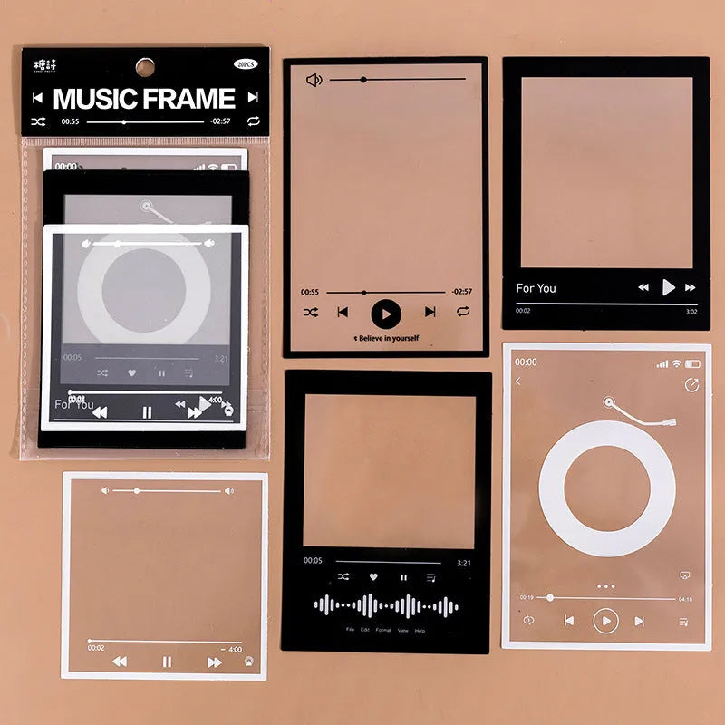 Frame Series retro decorative stickers showing photography, film, magazine, music, social, and frame designs on transparent PET paper