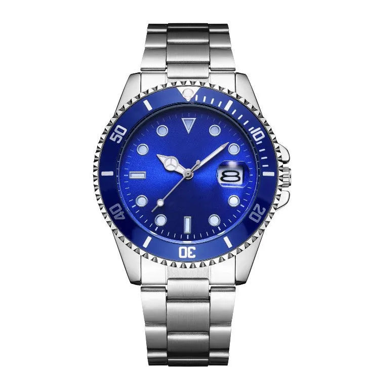 Men's luminous steel strap watch with 40mm dial and single calendar in black
