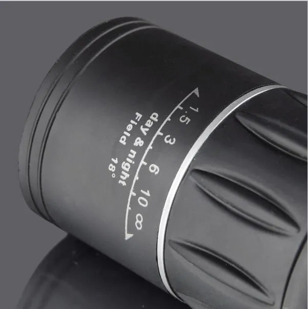 Black 16x52 monocular telescope showing eyepiece and objective lens