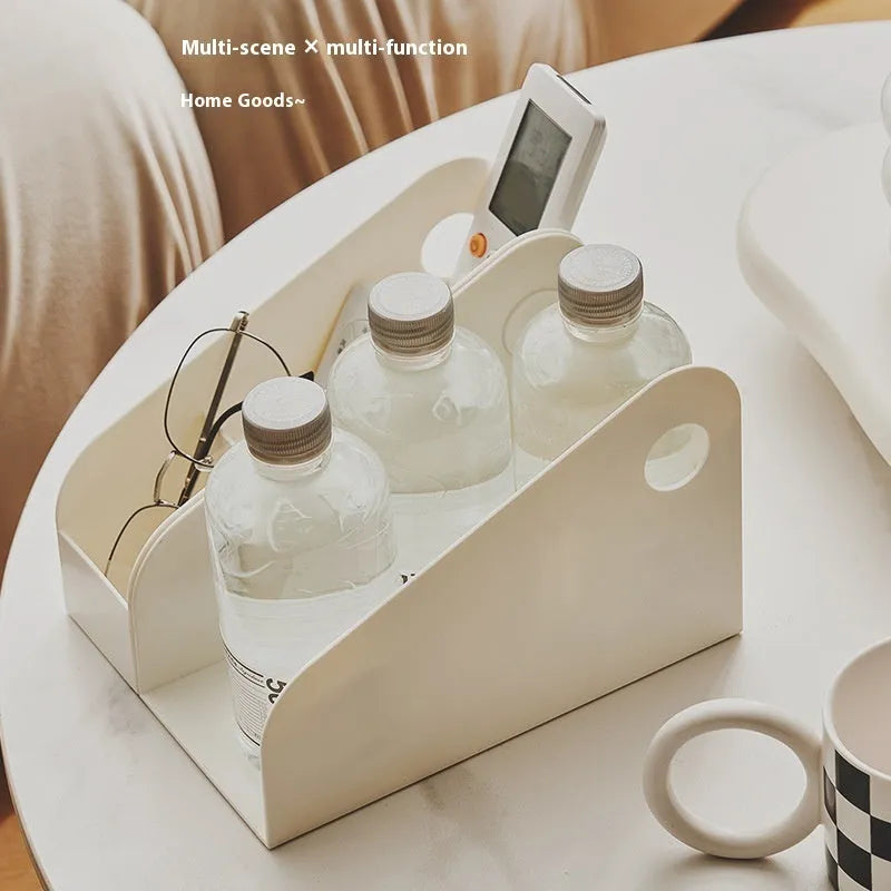 Desktop storage box with 2-layer plastic construction in ivory white or milk coffee colour