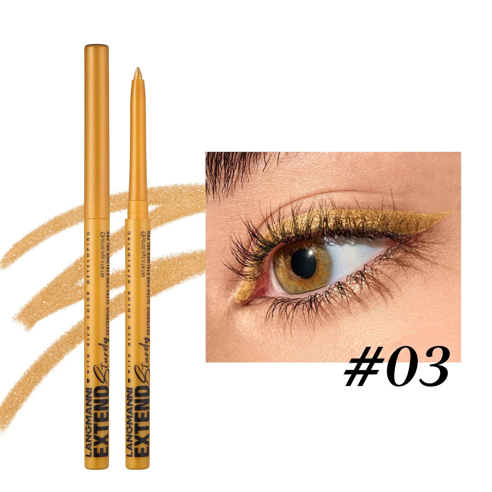 12 colourful gel eyeliner pencils with matte, glitter, metallic and pearl effects displayed together