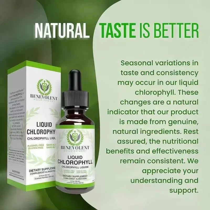 60ml bottle of natural chlorophyll liquid drops for body odour and intestinal care supplement