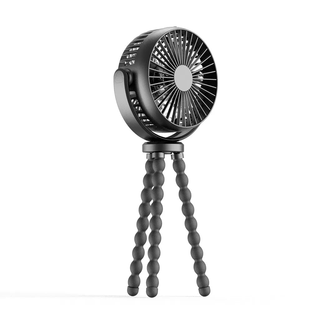 HOMEFISH F2 portable fan with automatic head shake, LED light, and removable mounting bracket.