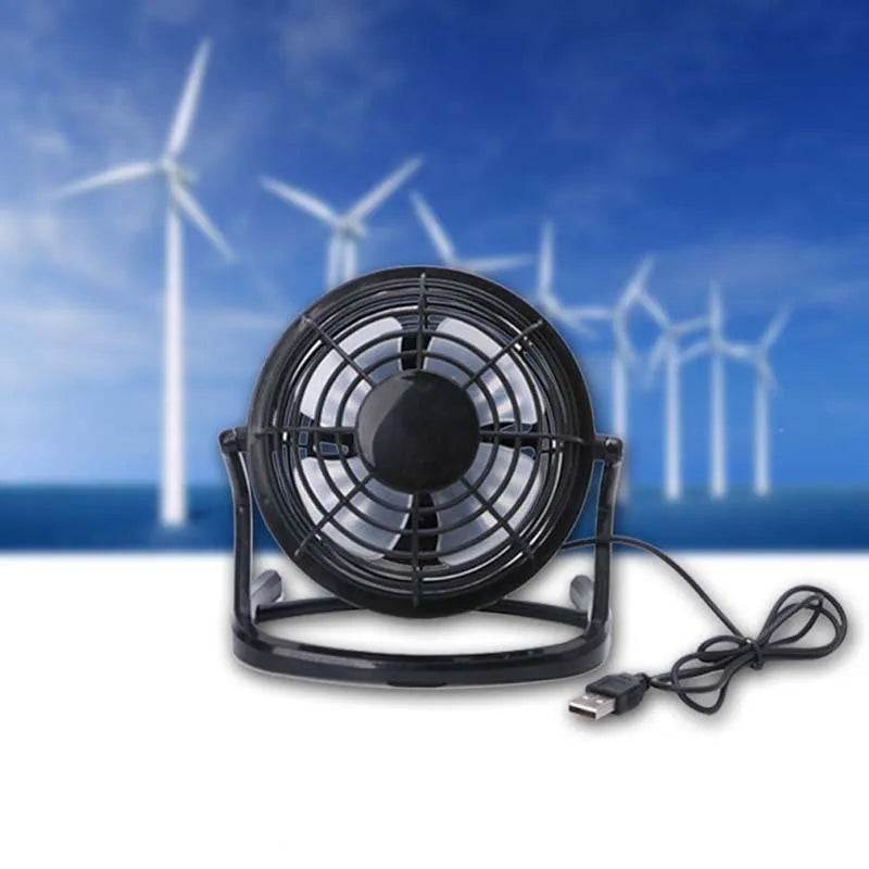 Mini portable USB desk fan in black colour with adjustable angle, 16cm size