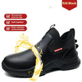 Men's black waterproof chef shoes with high cut design and rubber anti-slip soles