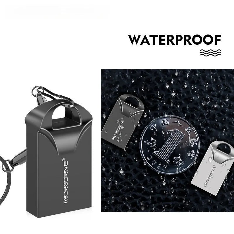 Mini metal USB flash drive in black or silver measuring 23x12x8mm with capacities from 4GB to 128GB