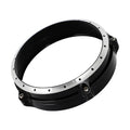 Black CNC aluminium headlight cover for BMW R nineT Scrambler motorcycle.