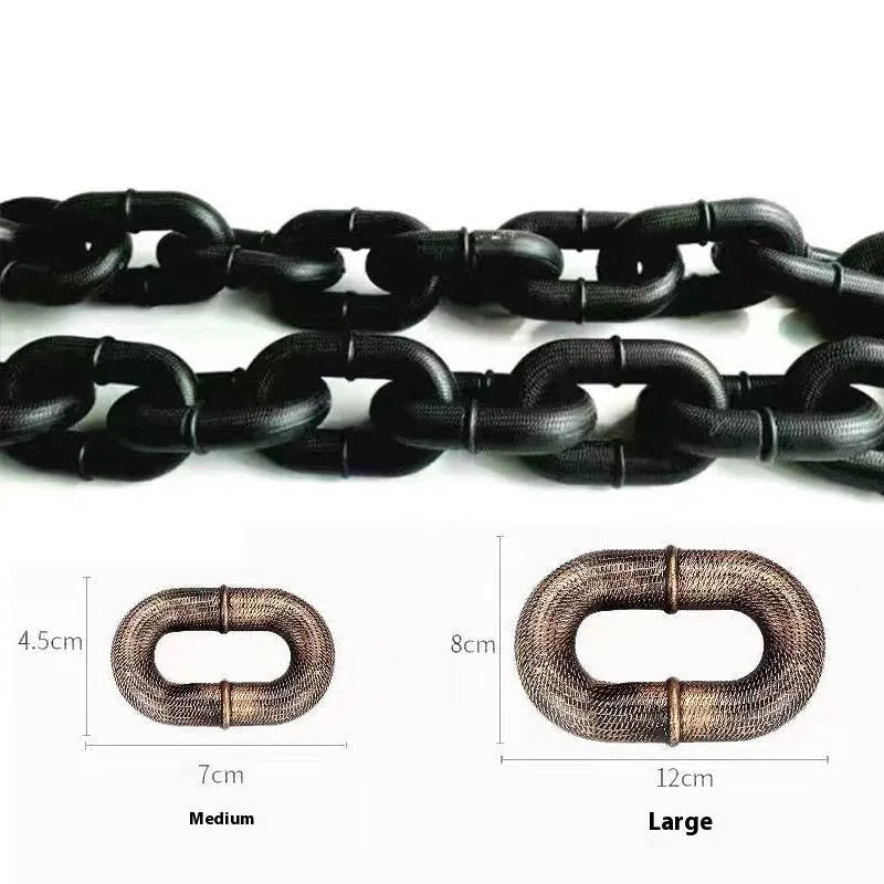 Simulated metal dog leash prop in bronze, antique silver or black colour for video production