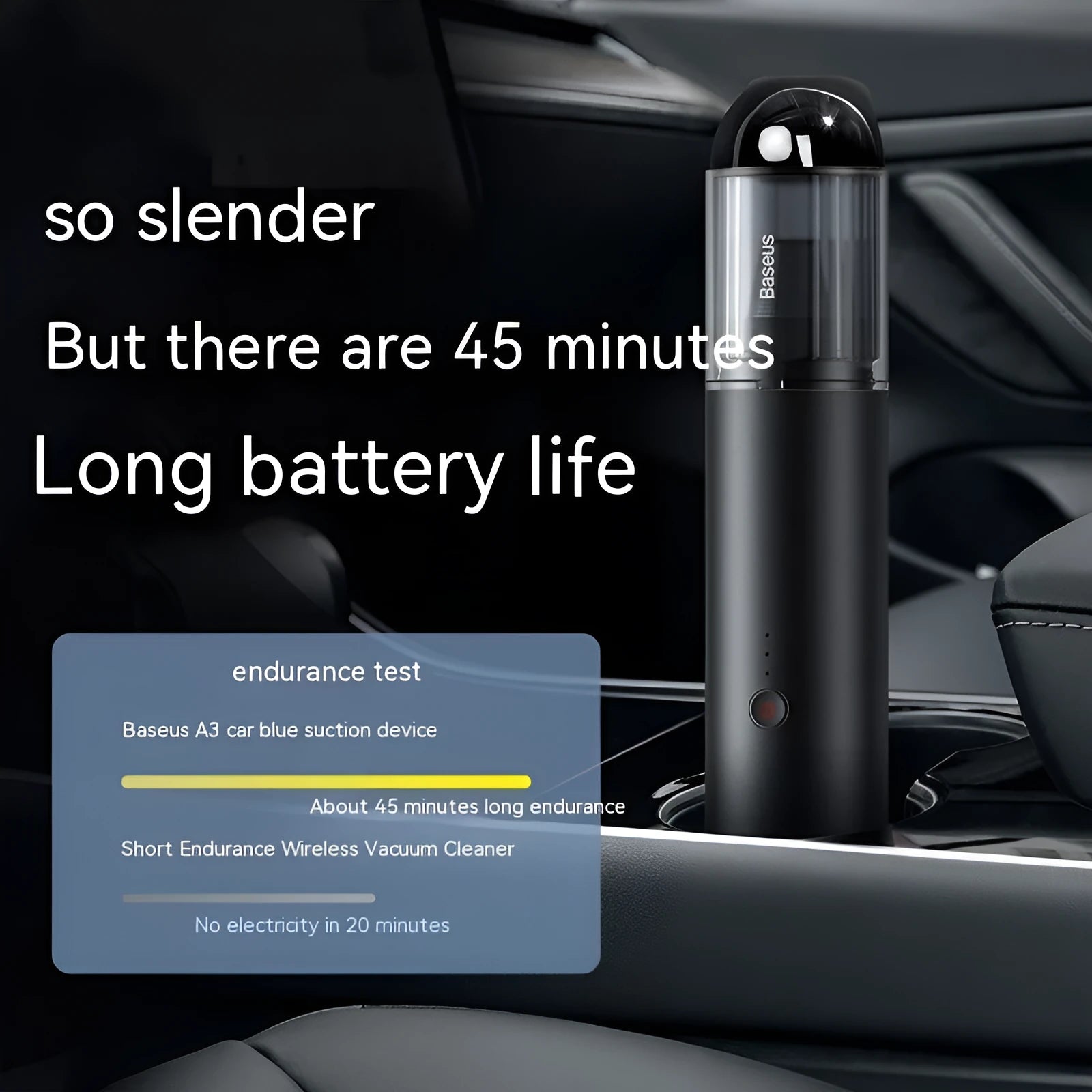 BASEUS A3 wireless car vacuum cleaner in black or silver with Type-C charging port