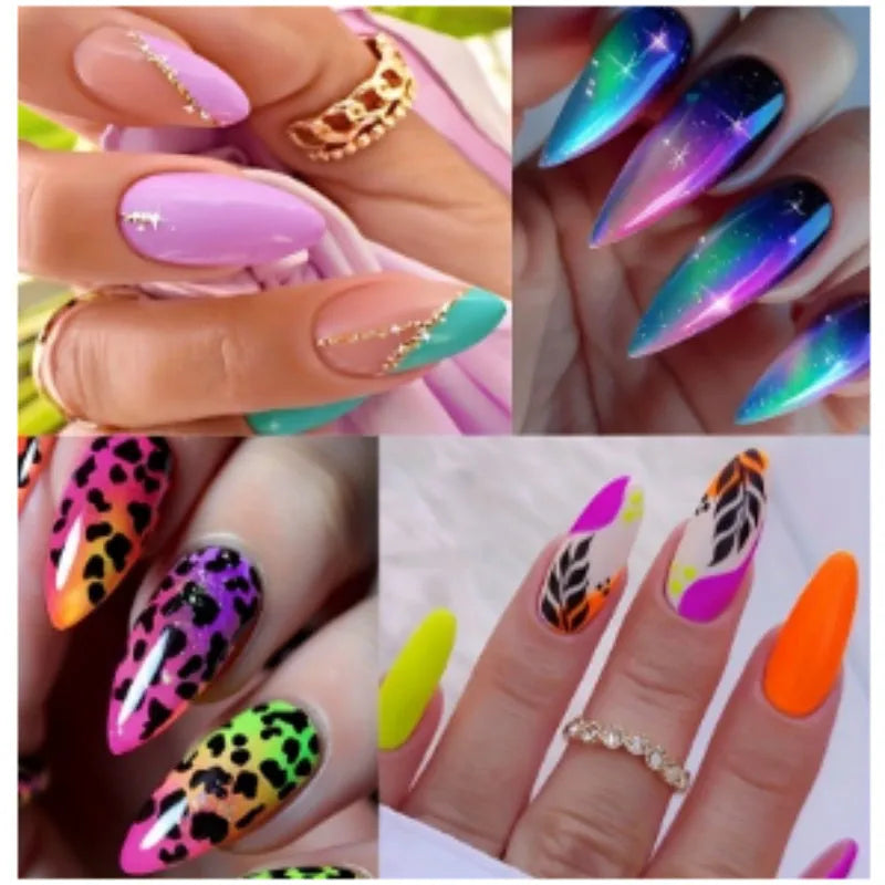 Wear Armour almond nail stickers in French leaves, leopard print, macaron and plating designs