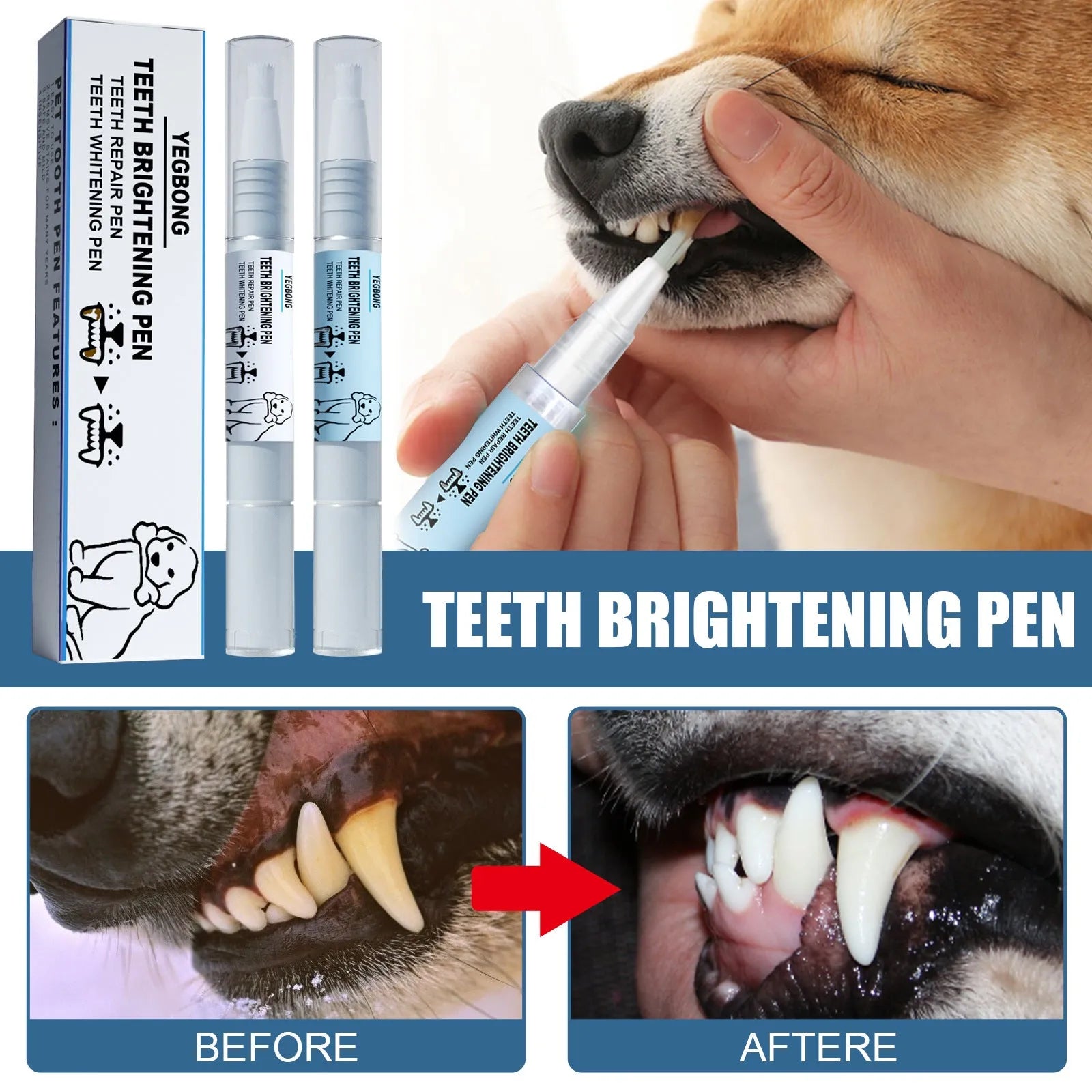 Yegbong pet teeth whitening pen and dental brush kit for dogs and cats
