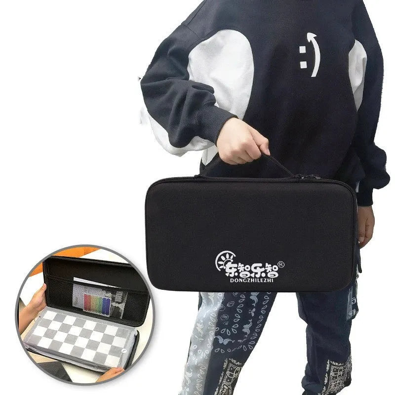 Portable folding ABS chessboard 32cm for students and children, open on a flat surface