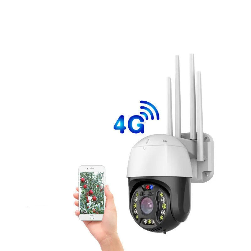 Outdoor dome security camera with 360-degree rotation on a wall mount, showing infrared LEDs for night vision.