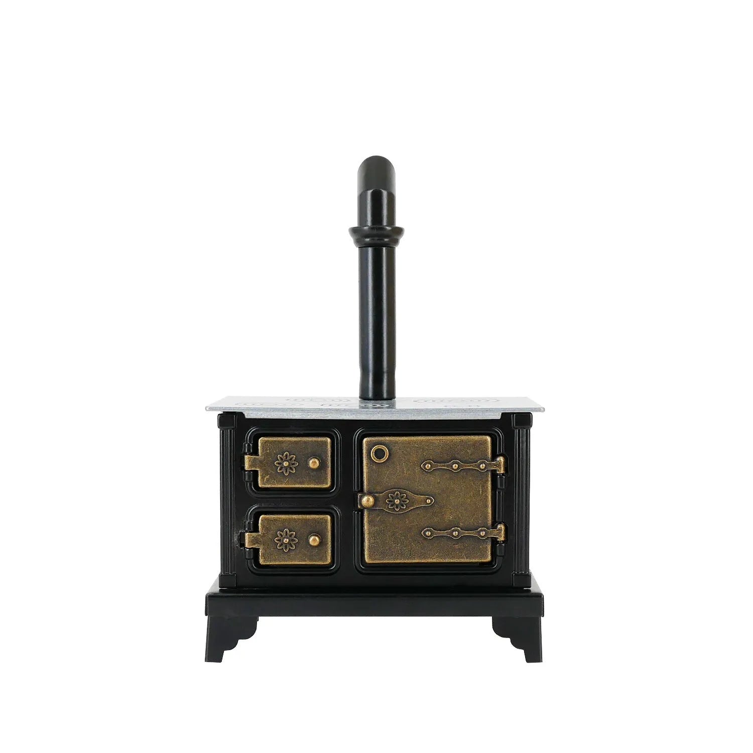 Brown wrought iron miniature stove for doll house kitchen scene, 0.9cm width