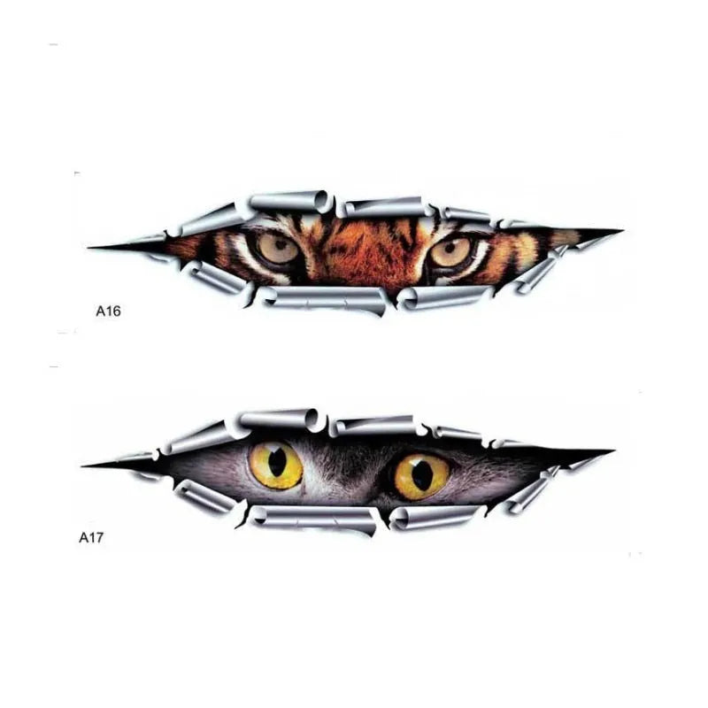 3D Tiger Eye and Eagle Eye car bumper stickers on vehicle door