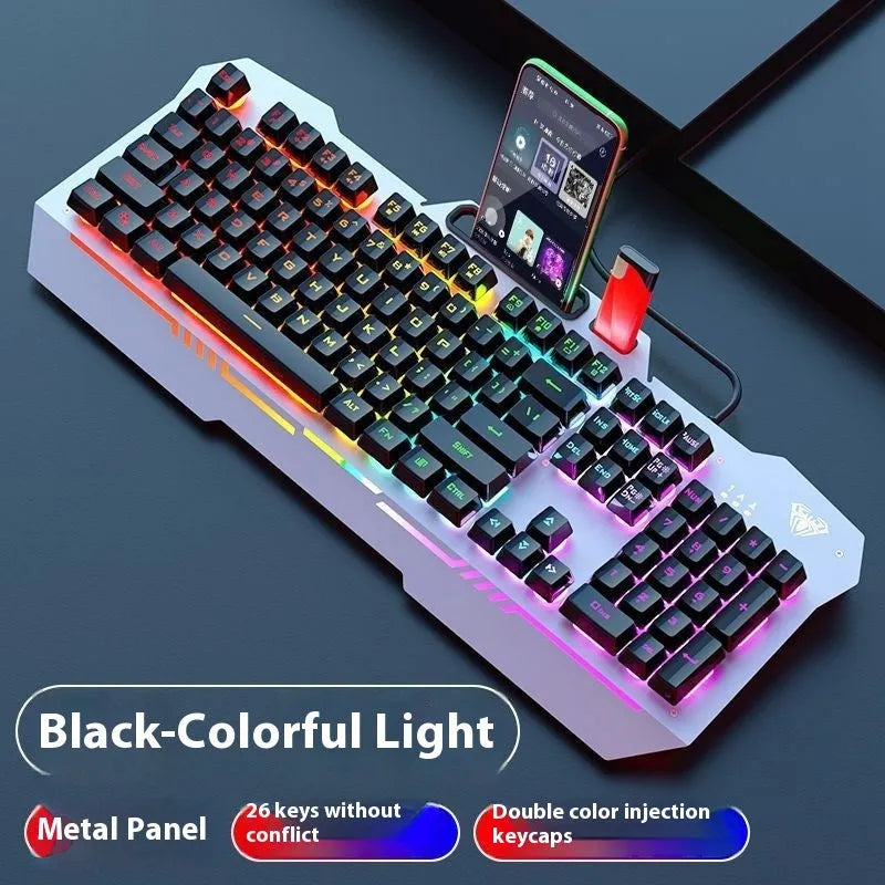 Black and white wired keyboard mouse headset bundle for desktop computer setups