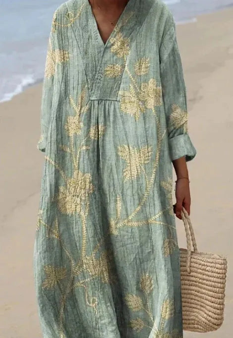 Casual long sleeve shirt dress with 3D floral print, wide waist, and princess silhouette.