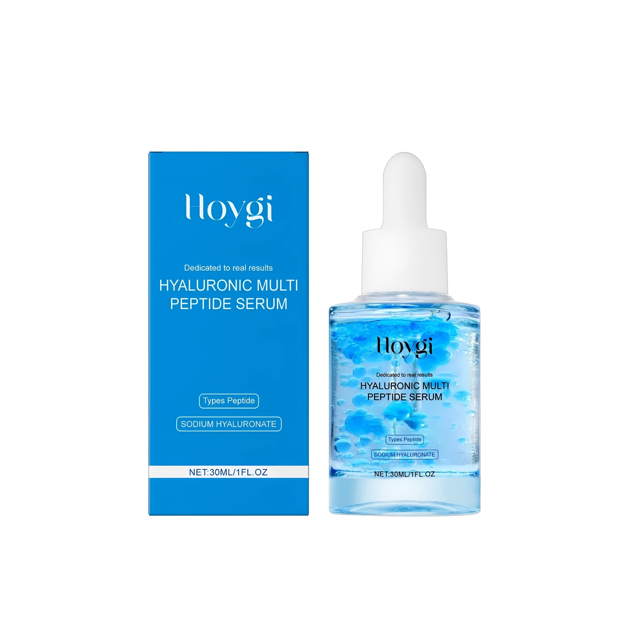 Hyaluronic multi peptide serum 30ml bottle with facial skincare treatment label