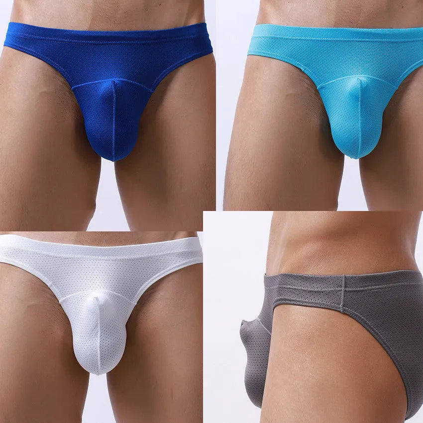 Men's transparent loose fit nylon underwear in black, blue, gray, sky blue, and white colours