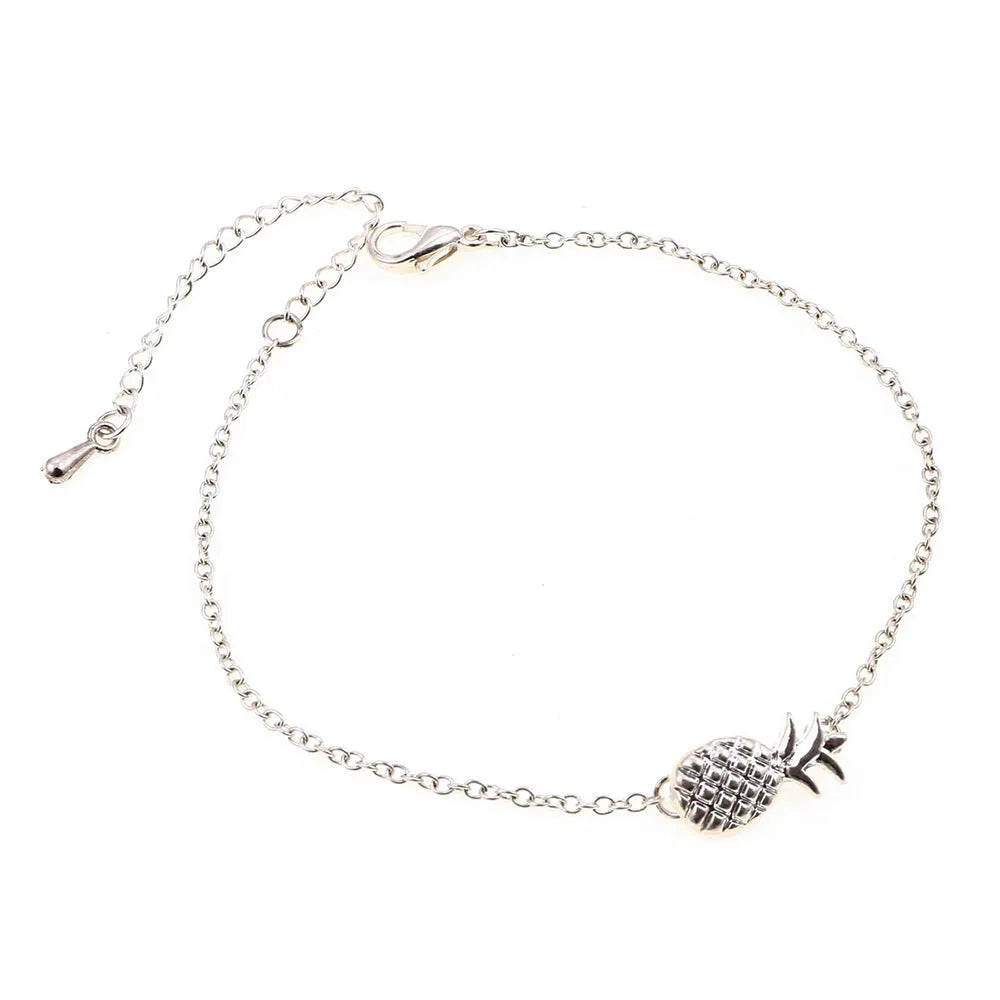 Women's alloy bracelet featuring a simple pineapple charm in a gold or silver metallic finish.