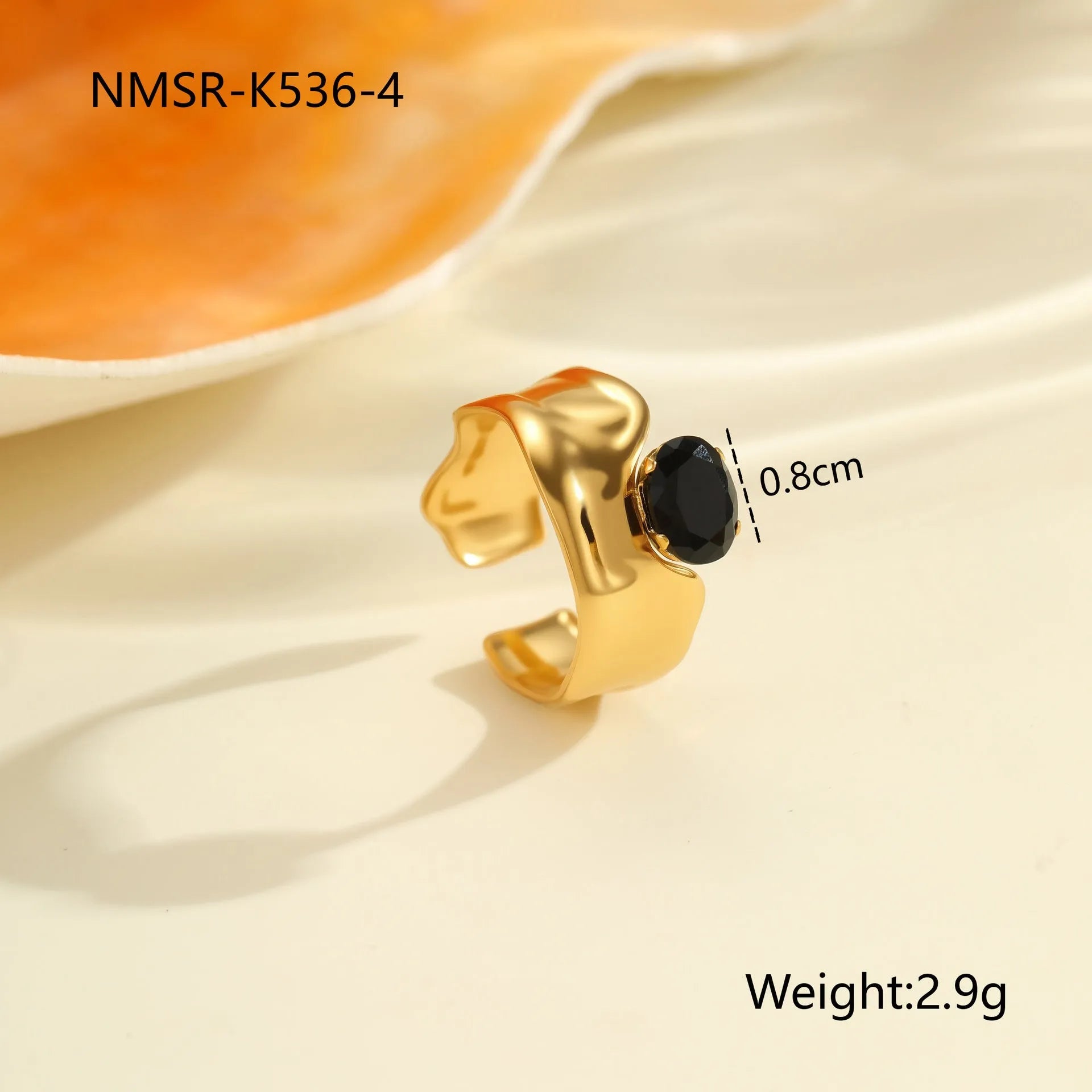 Open mouth adjustable titanium steel ring with geometric design and inlaid zircon details
