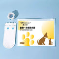 White disposable waterproof shoe covers for dogs on a pet's paw, shown in S and M sizes.