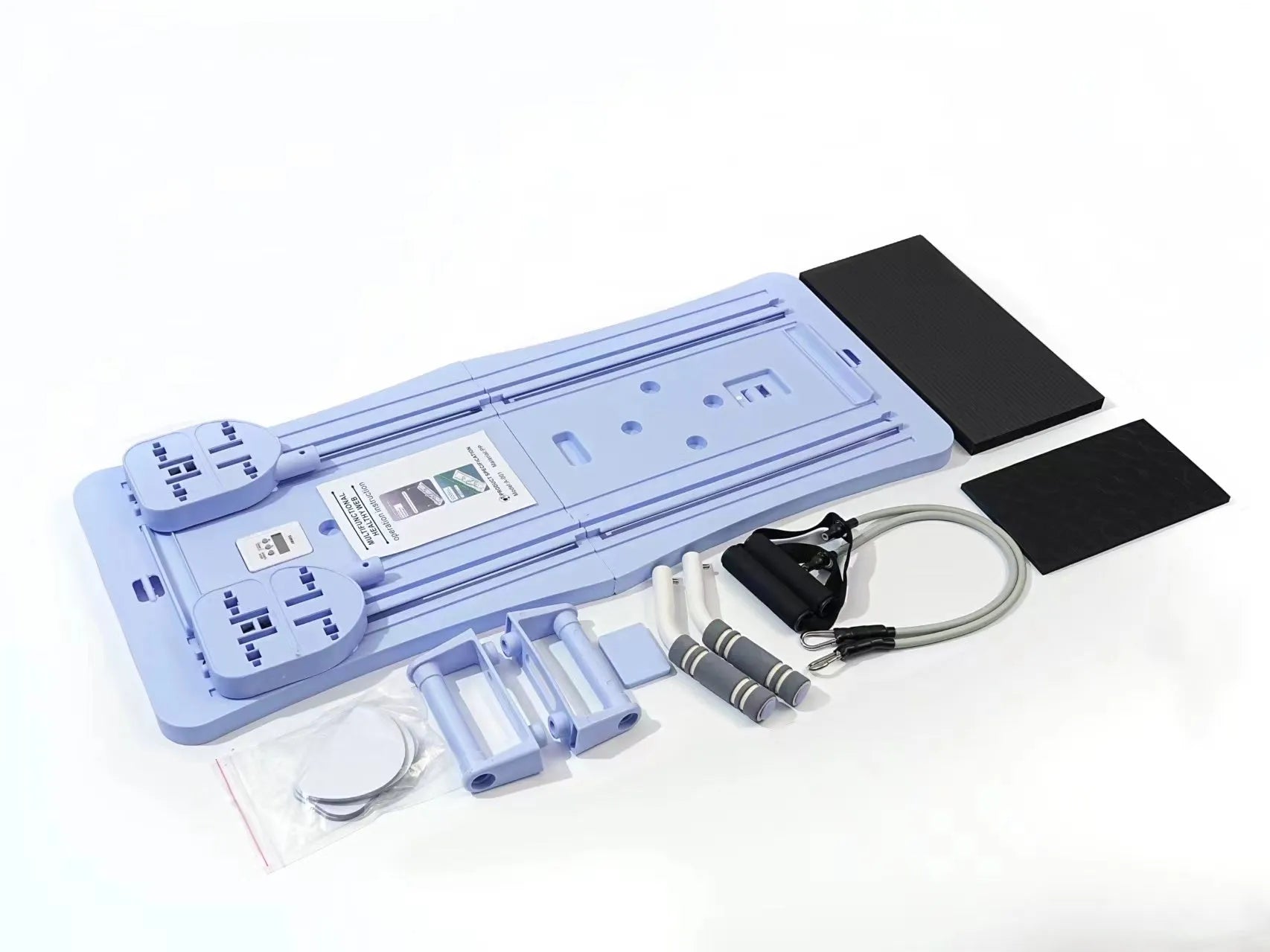 Purple foldable PP plastic belly panel fitness board laid flat on a floor.