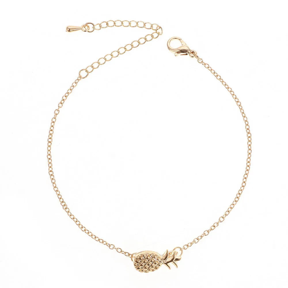 Women's alloy bracelet featuring a simple pineapple charm in a gold or silver metallic finish.