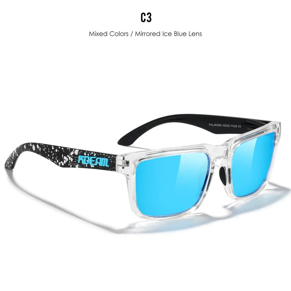 Polarized square sunglasses with TAC lens and PC frame in multiple colour options for outdoor use