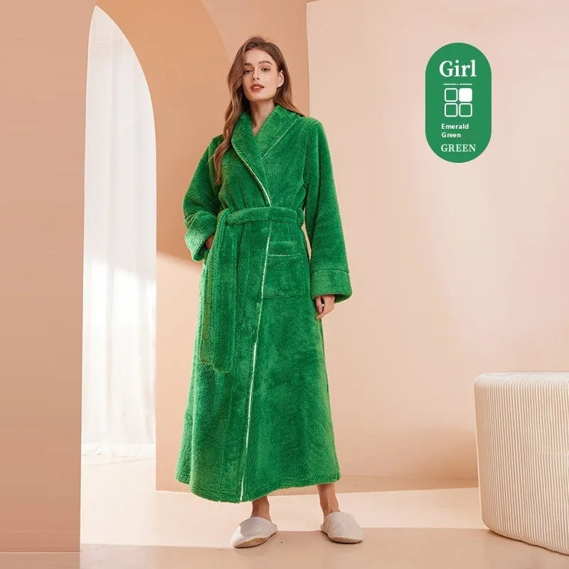 Super-thickened polyester flannel couple's winter nightgown in plus sizes with multiple colour options.