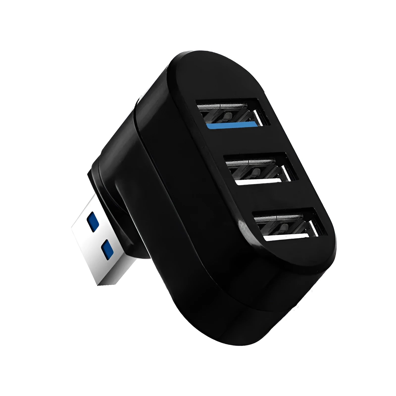 Black or white USB 3.0 rotary splitter hub with four ports and rotating design