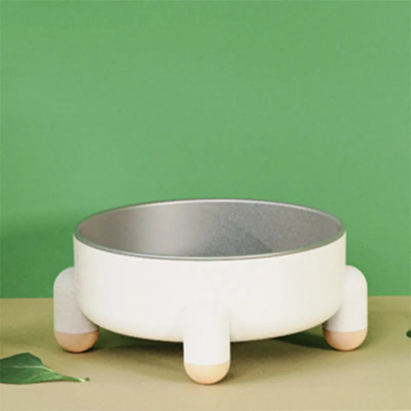 Stainless steel raised pet bowl with non-slip base in green, pink and white colour options