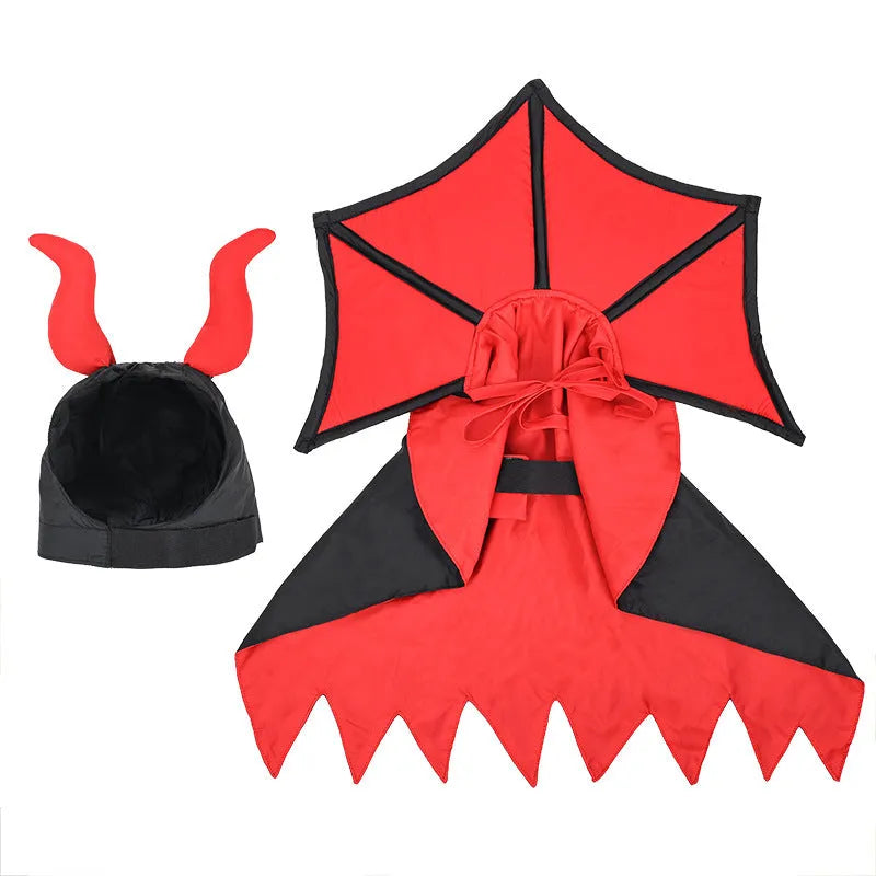 Black polyester pet vampire costume with hooded cloak for Halloween