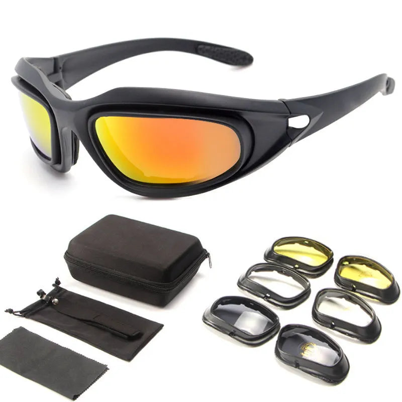 Tactical sports sunglasses with polarized lenses and a black full rim PC frame.