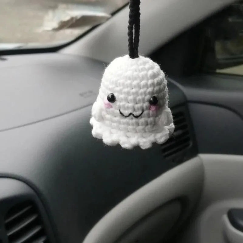 Hand-woven polyester car hanging ornament in cartoon design hanging from rear-view mirror
