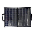 Black 40W monocrystalline solar panel in folded bag design showing compact 425mm by 285mm dimensions
