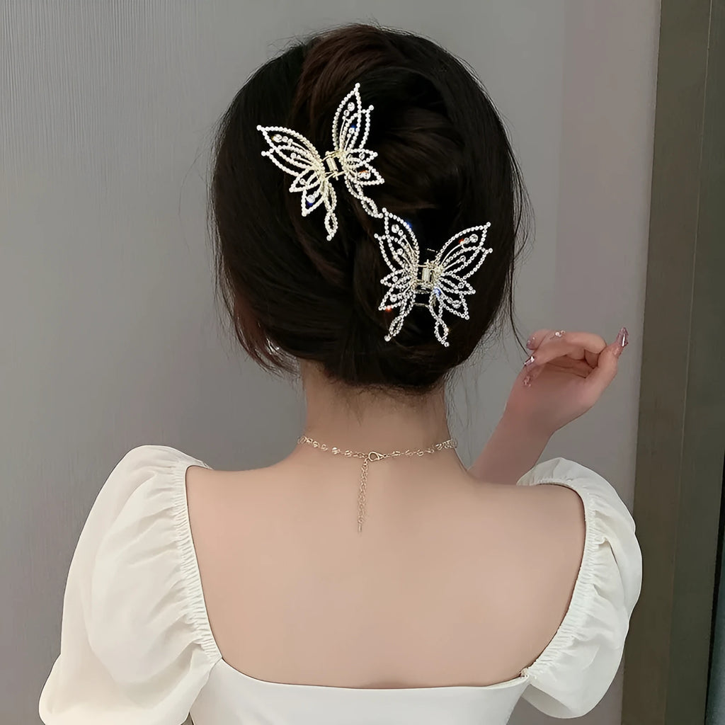 Butterfly hair clip for women with alloy electroplated construction in 6.7 x 6.2 cm size