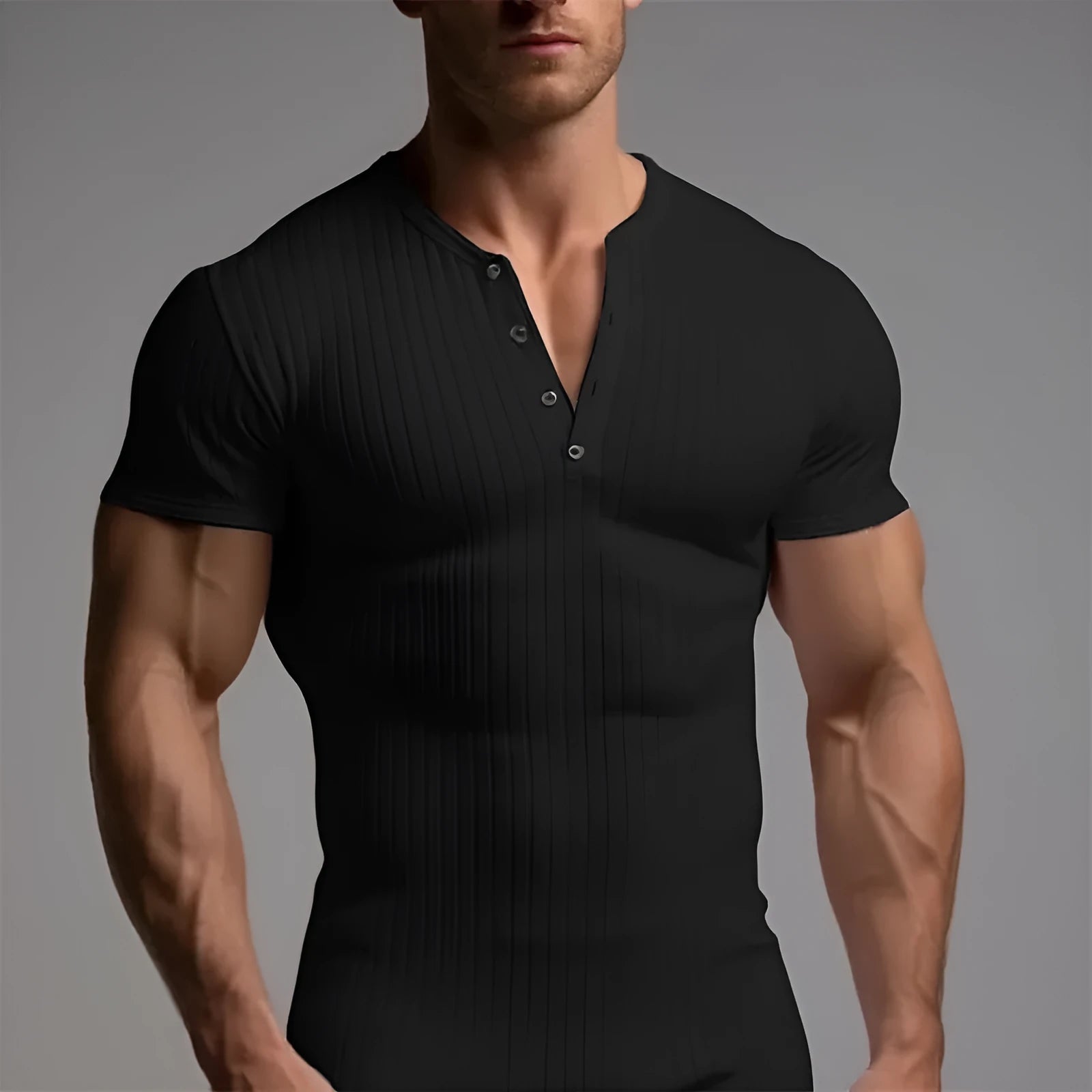 Men's slim-fitting sports T-shirt in polyester with muscle cut design available in multiple solid colours