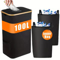 Black bamboo laundry basket with lid, removable recycling compartment, ventilation holes, and double inner pockets