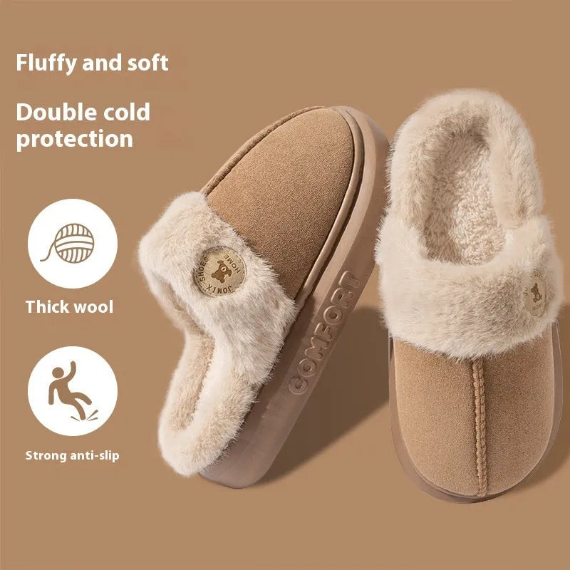Fleece-lined indoor slippers with thick PVC soles in five colour options