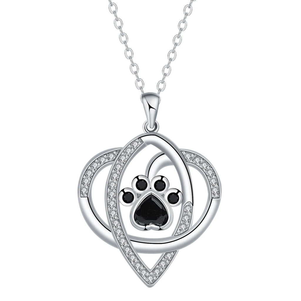 Copper necklace with dog and cat paw print pendant on cross chain with electroplated finish